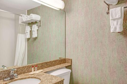 帕西帕尼帕西帕尼华美达酒店的一间带水槽、卫生间和镜子的浴室