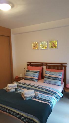 维拉Vera Playa Laguna Beach Resort的一间卧室配有两张带枕头的床。