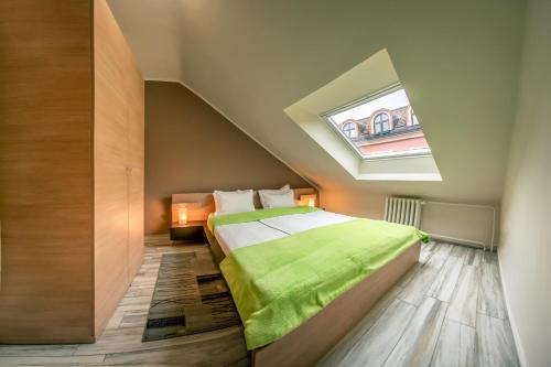 诺维萨德Garni Citi Hotel Veliki的阁楼卧室配有带天窗的床