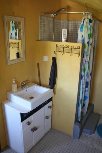 拉波塞拉Hostel on the Hill的一间带水槽和淋浴的浴室