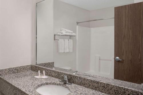 格林斯伯勒格林斯伯勒/地标中心戴斯酒店的一间带水槽和镜子的浴室
