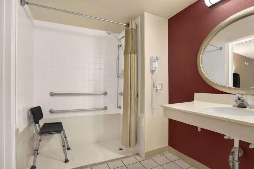博伟公园布埃纳帕克戴斯酒店的带淋浴、盥洗盆和镜子的浴室