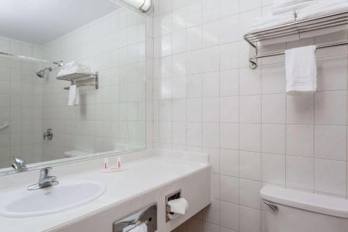 伍德伯里戴斯伍德伯里酒店的白色的浴室设有水槽和镜子