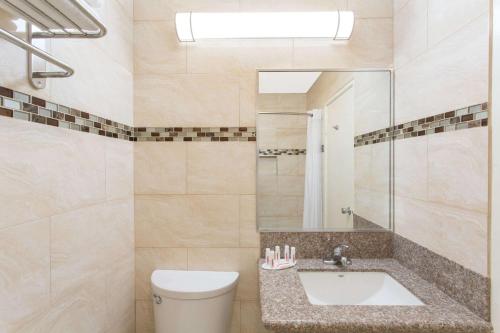 印地欧因迪奥戴斯汽车旅馆的一间带卫生间、水槽和镜子的浴室