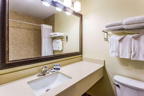 伯恩斯维尔AmericInn & Suites Burnsville, MN的一间带水槽和镜子的浴室