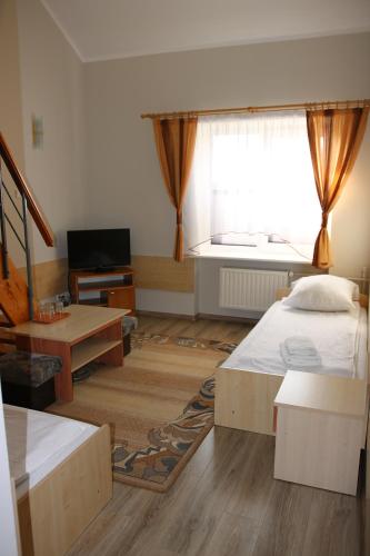 塞伊内多姆利特斯基酒店的一间卧室设有一张大床和一个窗户。