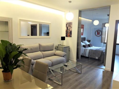 乌贝达Apartamentos Sol Compañia的带沙发的客厅和卧室