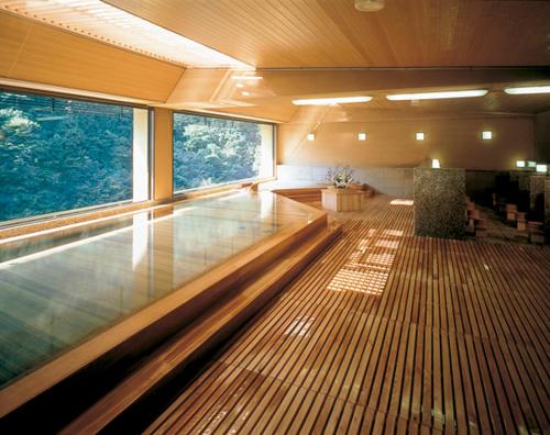 Hayakawa西山温泉日式旅馆的一间空房间,设有玻璃地板和两扇窗户