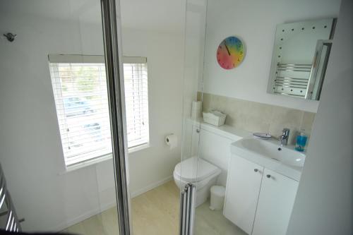 淡水Tollgate Cottages Bed and Breakfast的白色的浴室设有卫生间和水槽。