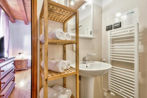 布耶卡萨洛曼缇卡酒店的浴室设有水槽和带毛巾的架子。