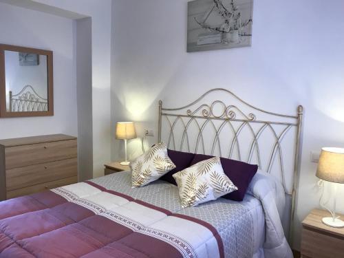 弗里希利亚纳Leyre's House - Terrace & Sun的一间卧室配有一张带两个枕头的床