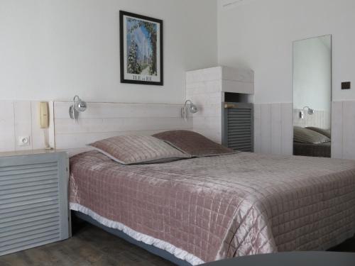 阿尔桑雷太阳伞酒店的一间卧室设有一张大床和一个壁炉