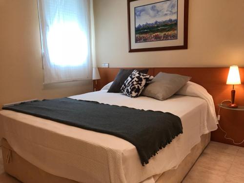 坎布里尔斯Apartamentos Llobregat的一间卧室设有一张大床和窗户