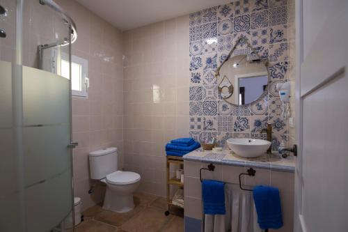 托莱多La Casa De Las Abuelas的一间带卫生间、水槽和镜子的浴室
