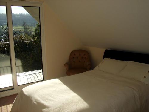 佩恩斯威克Tibbiwell Lodge的一间卧室设有一张床和一个大窗户