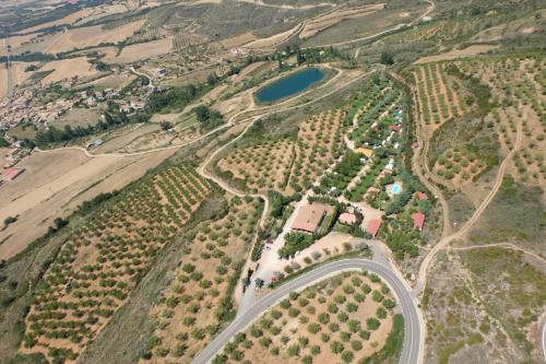 洛阿雷拉奥雷野营城堡酒店的享有带道路农场的空中景致
