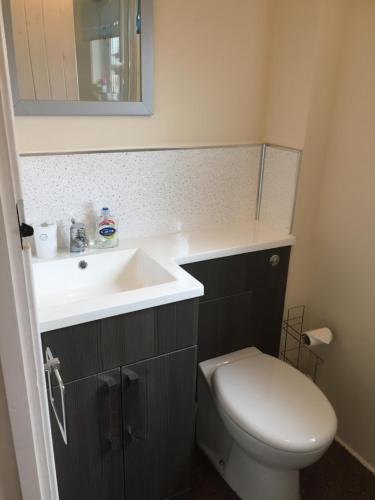 HockeringThe Hideaway的浴室配有白色水槽和卫生间。