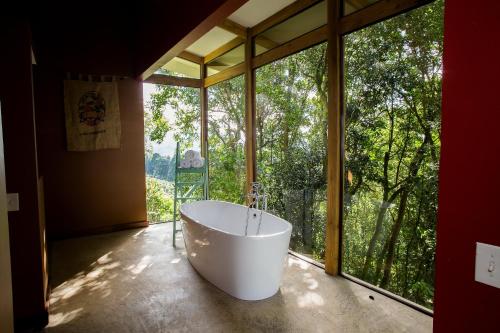 ZarceroChayote Lodge的带浴缸的大窗户