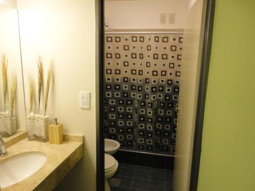 圣胡安Complejo Temporario Las Marias的浴室配有卫生间、盥洗盆和淋浴。