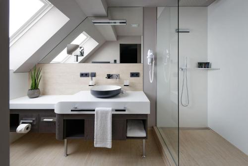 杜塞尔多夫慕尼黑斯塔迪特酒店的一间带水槽和淋浴的浴室