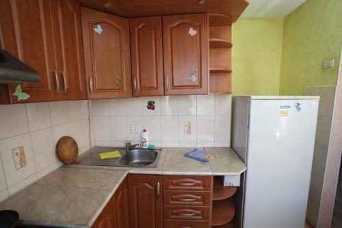 Leninsk-KuznetskiyКирова 81的厨房配有水槽和冰箱