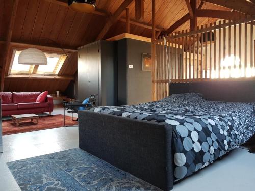 科特海讷Hofstede Prinsland的一间卧室设有一张床和一间客厅。