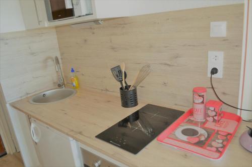 乐巴凯尔斯Studio Lovely Sea的小厨房配有带水槽和台面的台面