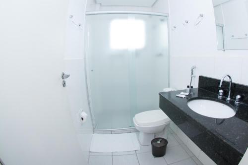 卡萨帕瓦Plaza Dutra Hotel的浴室配有卫生间、盥洗盆和淋浴。