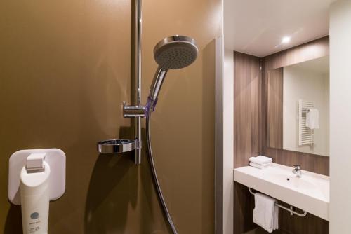 哈莱姆哈勒姆市宜必思风格酒店的带淋浴、卫生间和盥洗盆的浴室