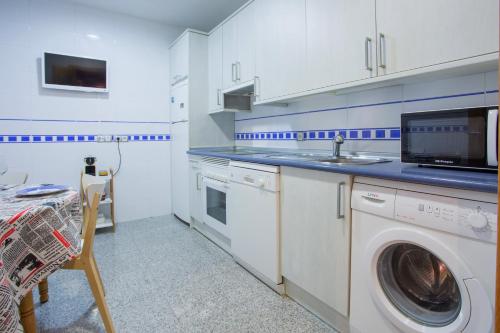 阿维拉Apartamentos Abula的厨房配有洗衣机和水槽