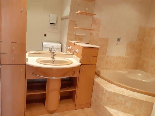 滨海阿热莱斯吉特圣朱利安度假屋的一间带水槽和浴缸的浴室