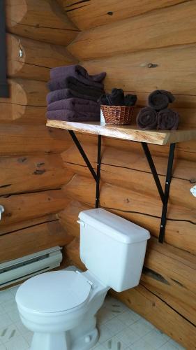 维勒蒙特双峰度假酒店的一间带卫生间的浴室和一个带毛巾的架子