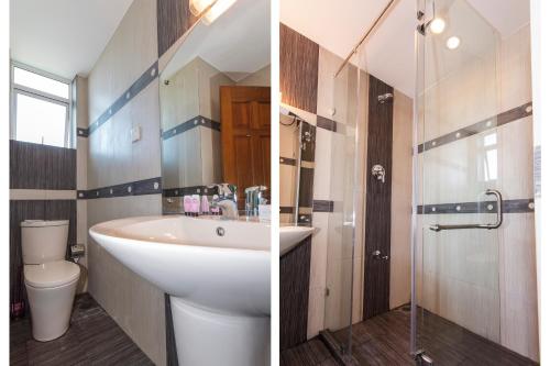 科伦坡萨普阿克德公寓的一间带水槽、卫生间和淋浴的浴室