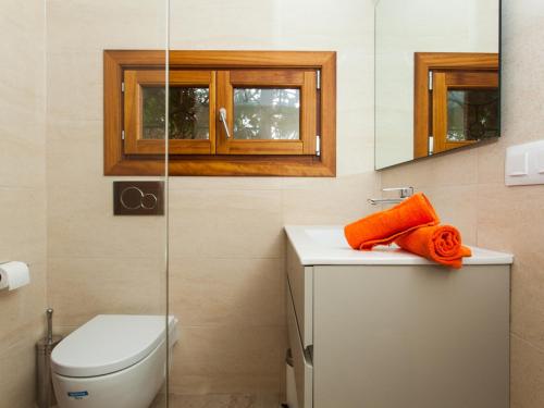 卡拉菲格拉Villa Estrella Sea View的一间带卫生间和玻璃淋浴间的浴室
