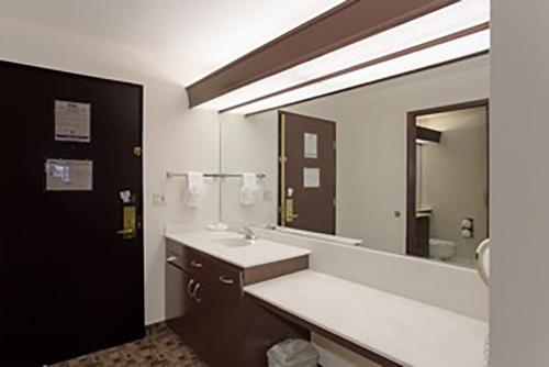 波特兰波特兰机场希洛酒店的一间带水槽和大镜子的浴室