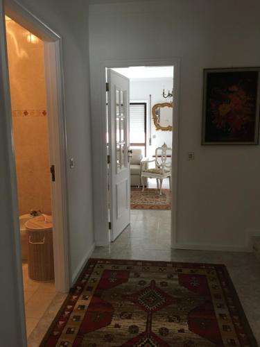 富拉多鲁Casa do gato branco的走廊设有通往客厅的门