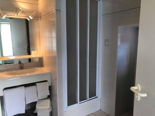 圣谢利多布拉克旅行者酒店的一间带水槽、镜子和淋浴的浴室