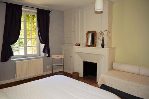 拉罗谢尔Petite Roche gîtes centre-ville La Rochelle的卧室配有床、壁炉和窗户。