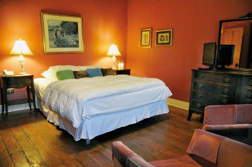 瓦尔帕莱索曼诺尔阿特金森酒店的一间卧室配有一张床、梳妆台和电视。