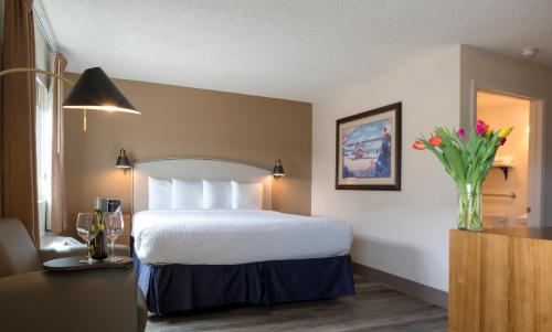 南旧金山焦点SFO酒店的配有一张床和花瓶的酒店客房