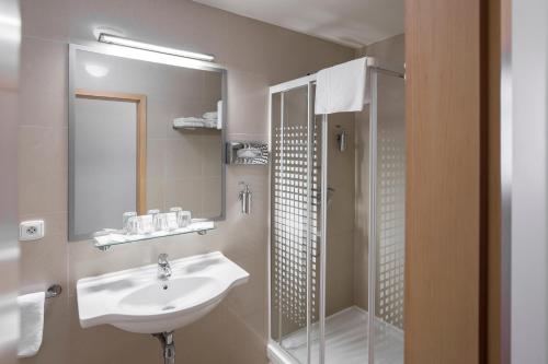 布拉格帕夫酒店的一间带水槽和淋浴的浴室