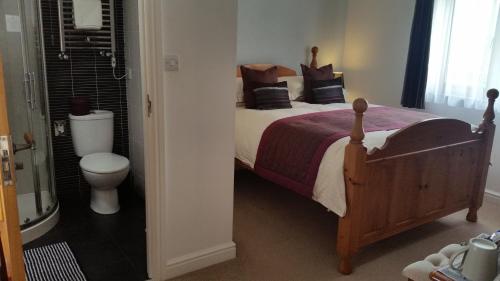 赫尔斯顿Mandeley Guest House的一间卧室配有一张床和一个卫生间