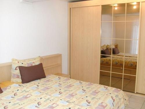 艾森巴哈Ferienwohnung Sonnenblick的一间卧室配有一张床和一个带壁橱的衣柜
