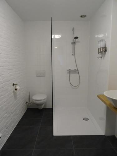 法尔肯堡Aan 't kapelke的带淋浴和卫生间的白色浴室