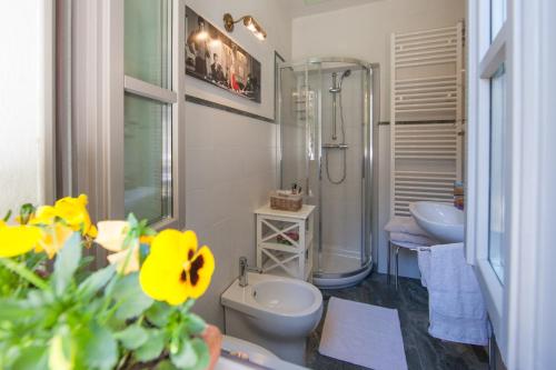 梅尔戈佐红风筝号角住宿加早餐旅馆的浴室配有卫生间、淋浴和盥洗盆。