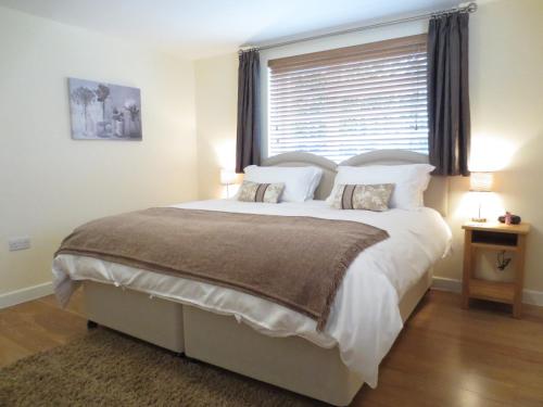 牛津Oxford Apartments 1的卧室配有一张大白色床和窗户