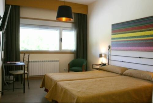 卡尔达斯·德·雷斯巴尔内阿里奥坎阿库纳酒店的一间卧室配有一张带彩虹墙的大床