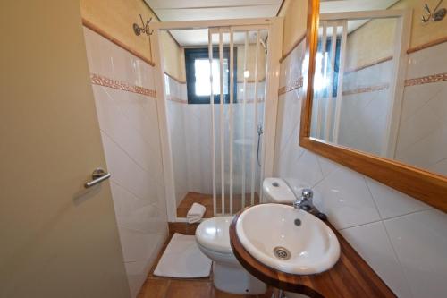安波拉Hibiscus的一间带水槽、卫生间和镜子的浴室