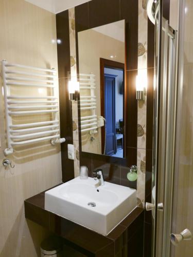 RydzynaEden的浴室设有白色水槽和镜子