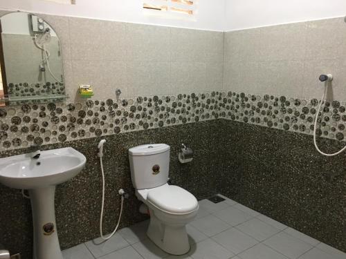 锡吉里亚Sigiri Rangana Guesthouse的一间带卫生间和水槽的浴室